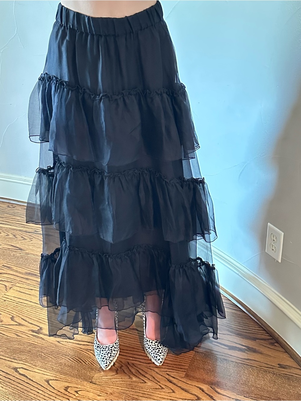 P.A.R.O.S.H. Black Silk Tiered Ruffle High and Low Maxi Skirt Women's Size  XL🌸 - Picture 2 of 13